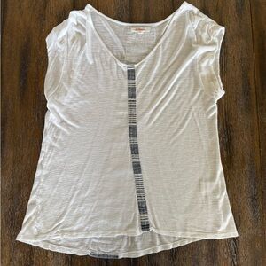 Le Sample Women's White Top with Blue/Gray Stripe Size M